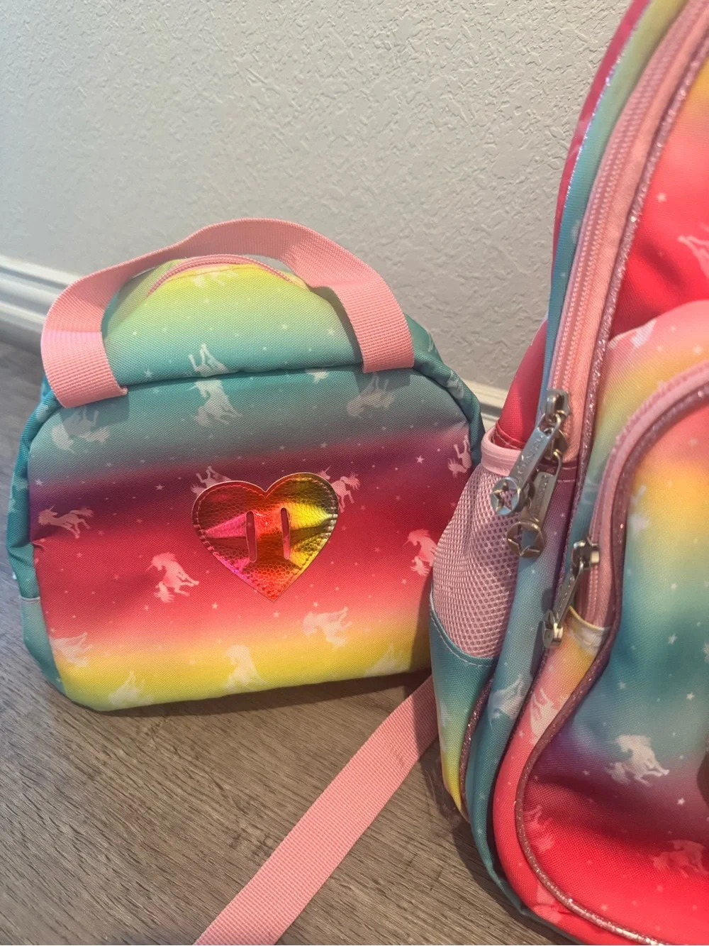 Girls unicorn book bag and lunchbox